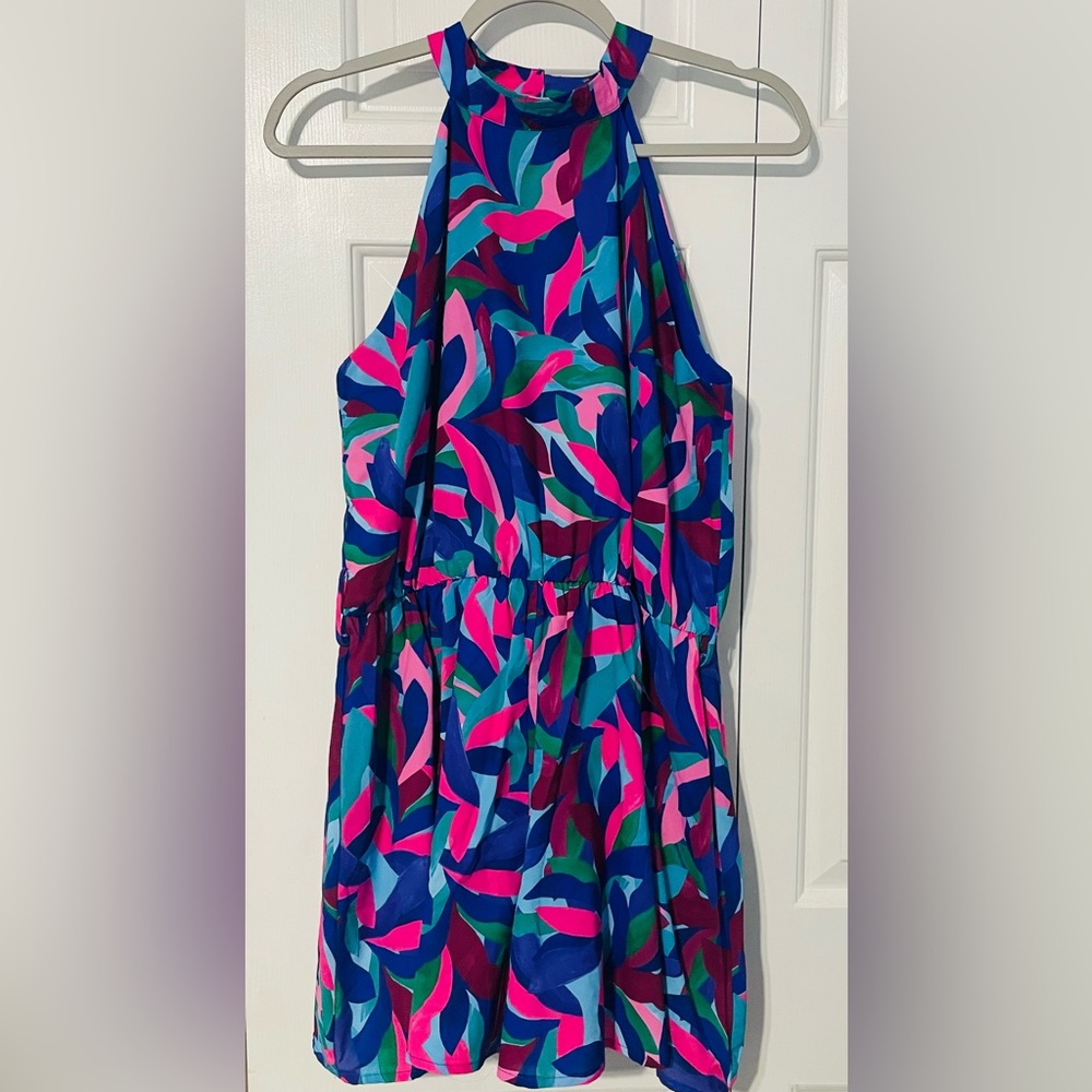 She&Sky Geo Leaf Print Halter Style Romper-Purple. Size L - Picture 2 of 7